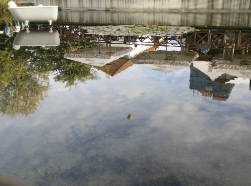 Blick vom Restaurant am Wasser in den Himmel